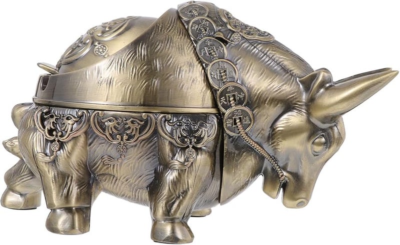 صينية سجائر مقاومة للرياح من سبائك الزنك مع غطاء، حاوية مكتبية عديمة الدخان للاستخدام في الداخل والخارج للمكتب والمنزل والشرفة. - Image 1